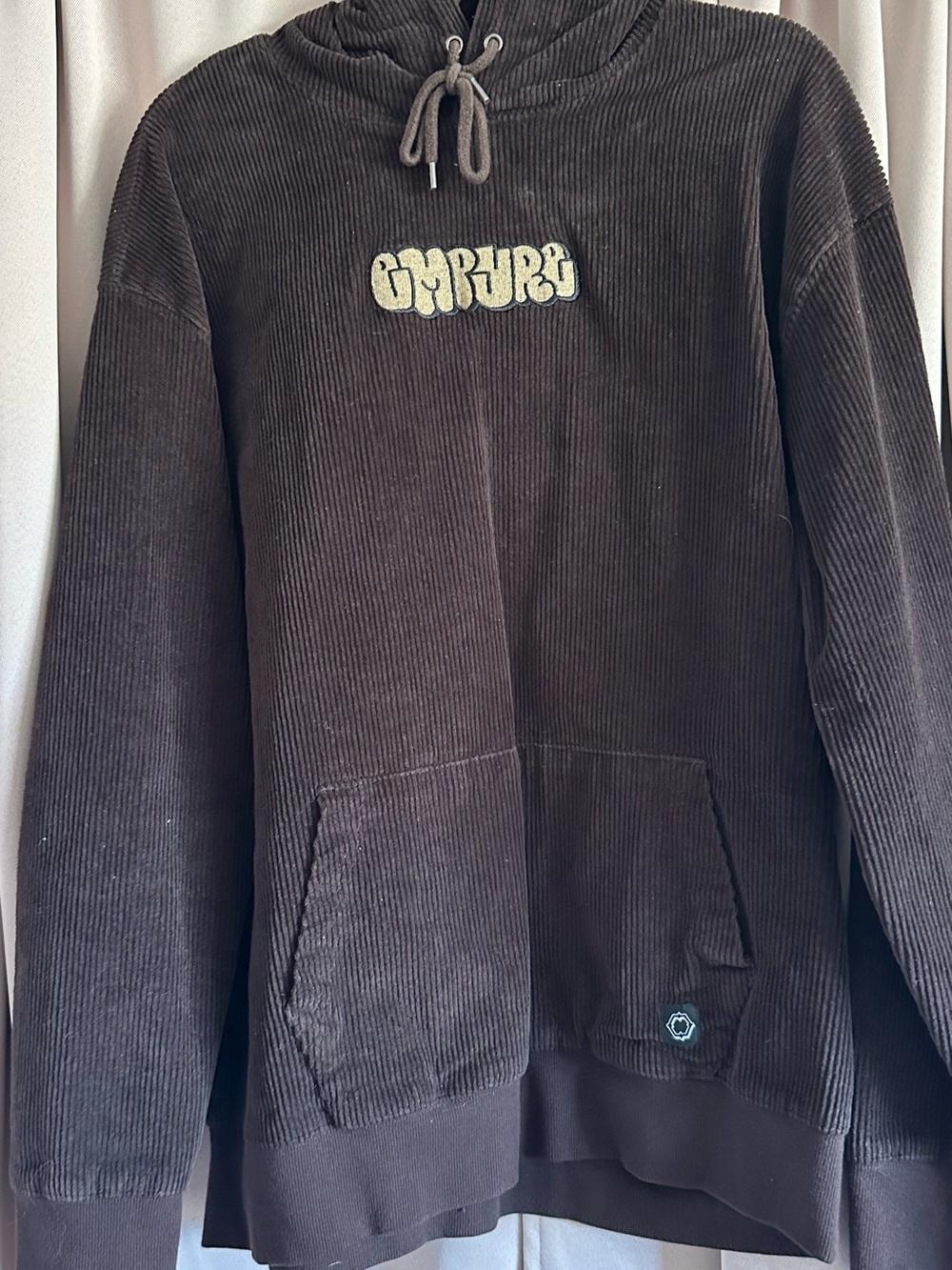 Empyre Brown Corduroy Hoodie with Cream Embroidered Logo